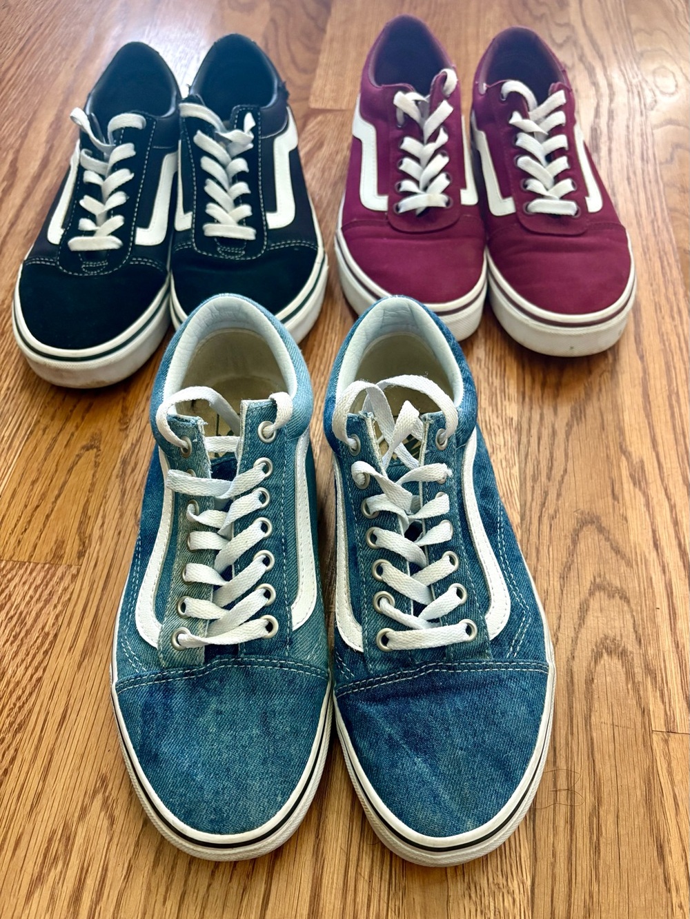 Vans Old Skool Sneakers in Black, Burgundy & Denim Blue (3 Pairs)